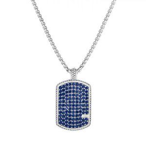 Sterling Silver Blue Sapphire Dog Tag Necklace